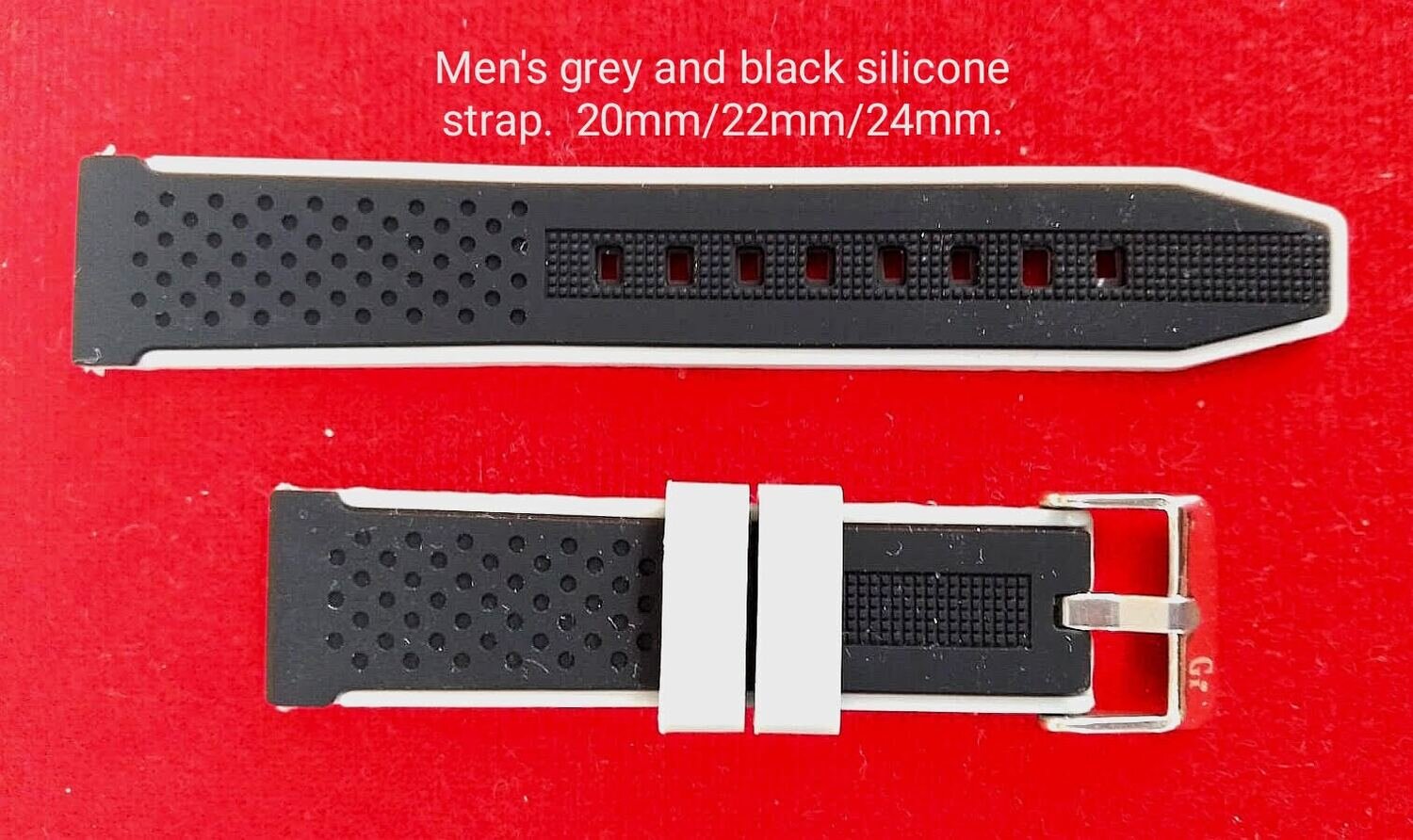 Men's grey and black silicone strap 20mm/22mm/24mm