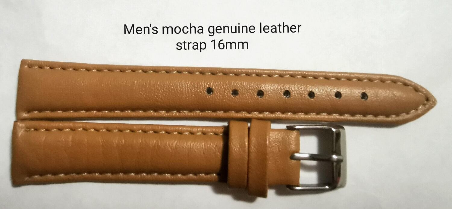 Men's mocha genuine leather strap 16mm