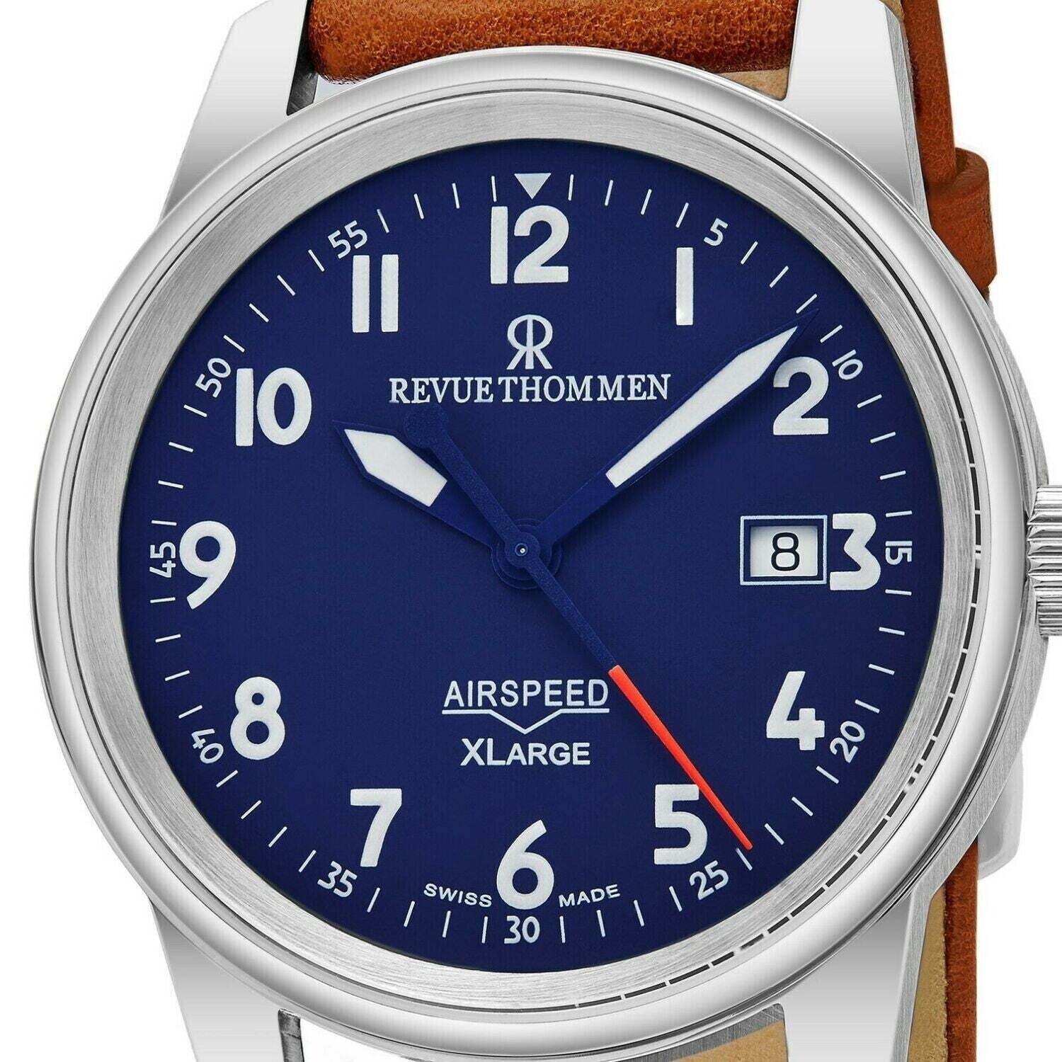 Revue Thommen Men's Air speed XL Brown Leather Strap Mechanical Watch 16052.2535