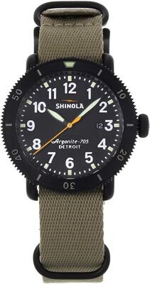 Shinola Runwell Sport Fabric 42mm Black PVD Steel Quartz Mens Watch