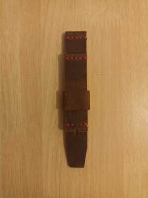 Wrist Bound 20mm Hand Treated Brown Leather With Orange Stitching. (No buckle).