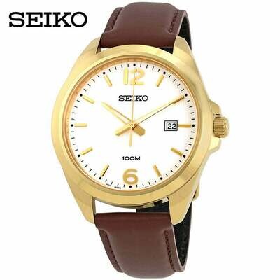 Pre-Owned Seiko Neo Classic White Dial Brown Leather Men's Watch