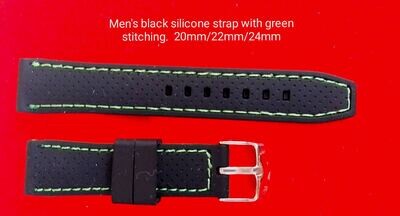 Men's grey and black silicone strap with green stitching 20mm/22mm/24mm