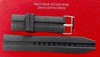 Men's black silicone strap 20mm/22mm/24mm