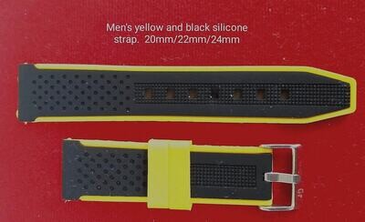 Men's yellow and black silicone strap 20mm/22mm/24mm
