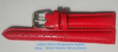 Lady's cherry red genuine leather strap 14mm/16mm/18mm/20mm