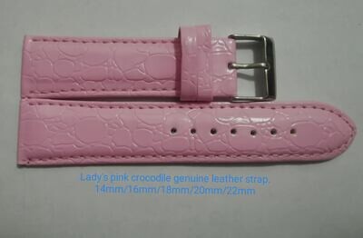 Lady's pink genuine leather crocodile pattern strap 14mm/16mm/18mm/20mm/22mm