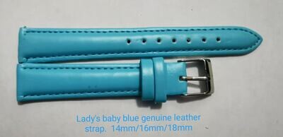 Lady's baby blue genuine leather strap 14mm/16mm/18mm