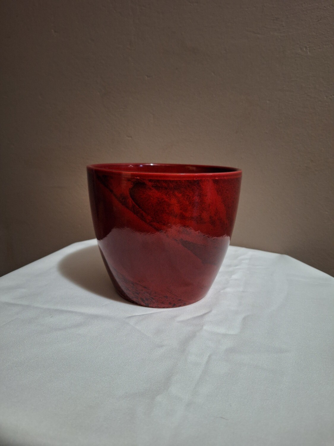 16cm Ceramic Pot Cover - Red Mable