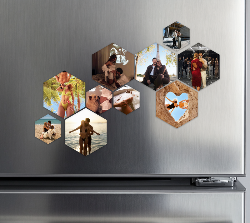 cadou personalizat , magneti frigider , poze magnetice , poze hexagonale 