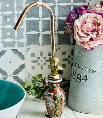 One off, Oriental vase 12v switch operated copper tap 10mm spout