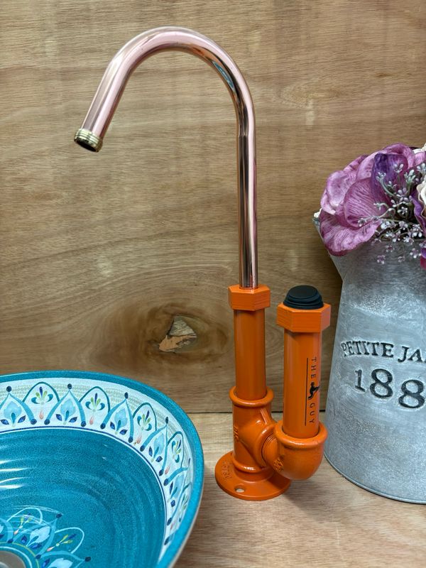 (Nevada Orange) 12v switch operated copper & tall cast iron twin stem tap 15mm spout, 35cm tall