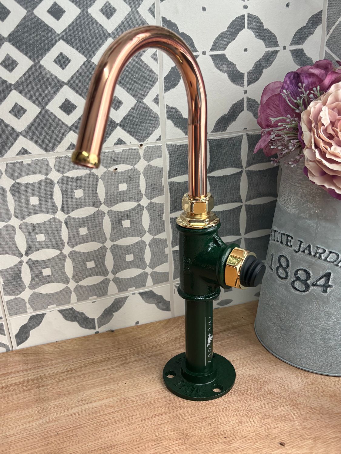 (Victorian) 12v switch operated copper & cast iron tap 15mm spout, 30cm tall