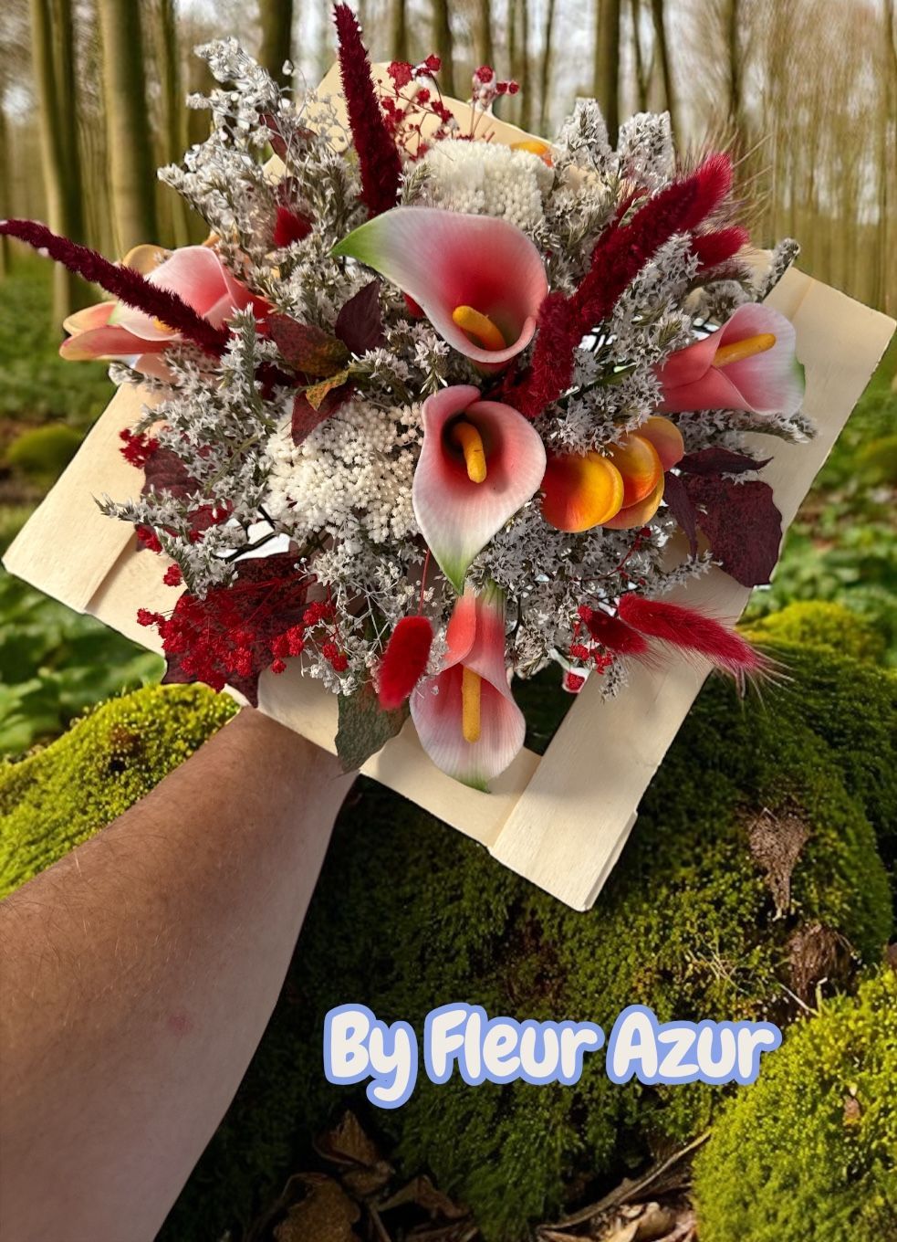 BOUQUET cadre en fleurs sèche et tergale rouge et rose