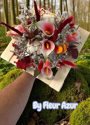 BOUQUET cadre en fleurs sèche et tergale rouge et rose