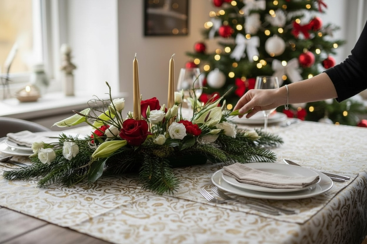 Centre de table rouge et blanc
