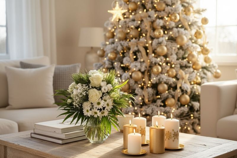 Bouquet rond blanc et sa déco de Noël