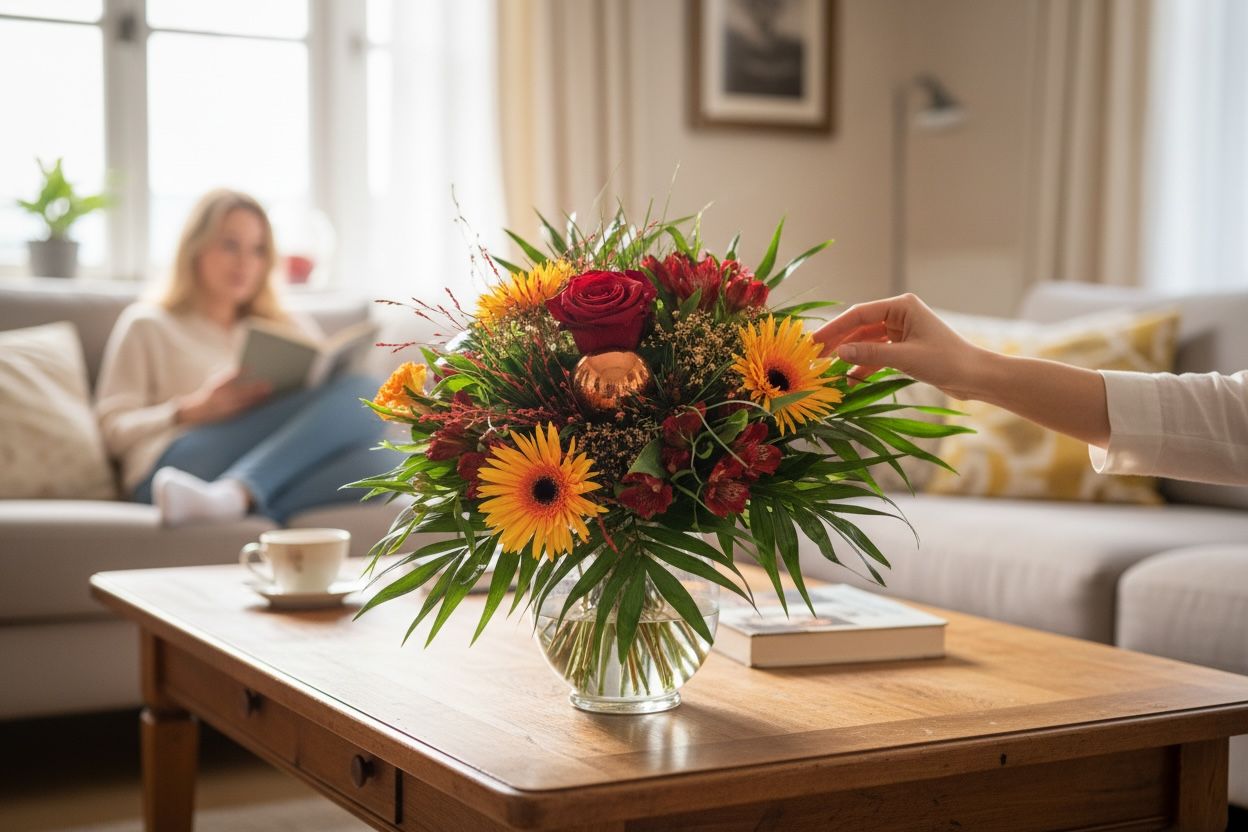 Bouquet orange rouge et or