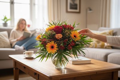 Bouquet orange rouge et or