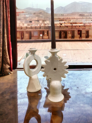 Bougeoir en Tadelakt Artisanal Marocain Blanc – Fleur Azur Nantes