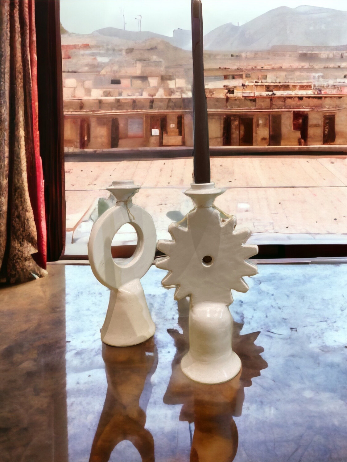 Bougeoir en Tadelakt Artisanal Marocain Blanc – Fleur Azur Nantes