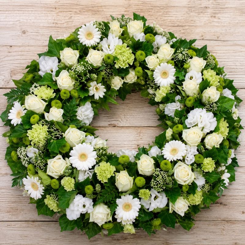 Couronne Champêtre Blanche et Verte – Fleurs de Deuil proche de Nantes