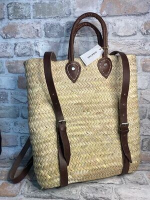 Cabas Sac à Dos en Palmier et Cuir Artisanal Marocain – Fleur Azur Nantes