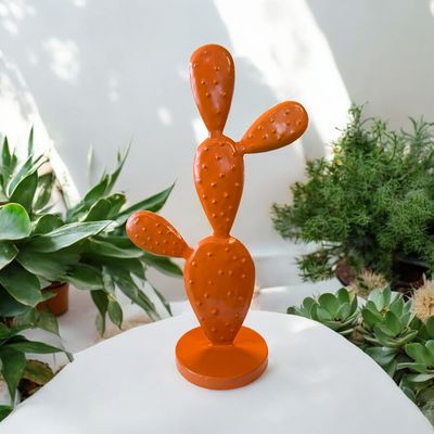 Cactus Orange en Métal Artisanal Marocain 46 cm – Fleur Azur Nantes
