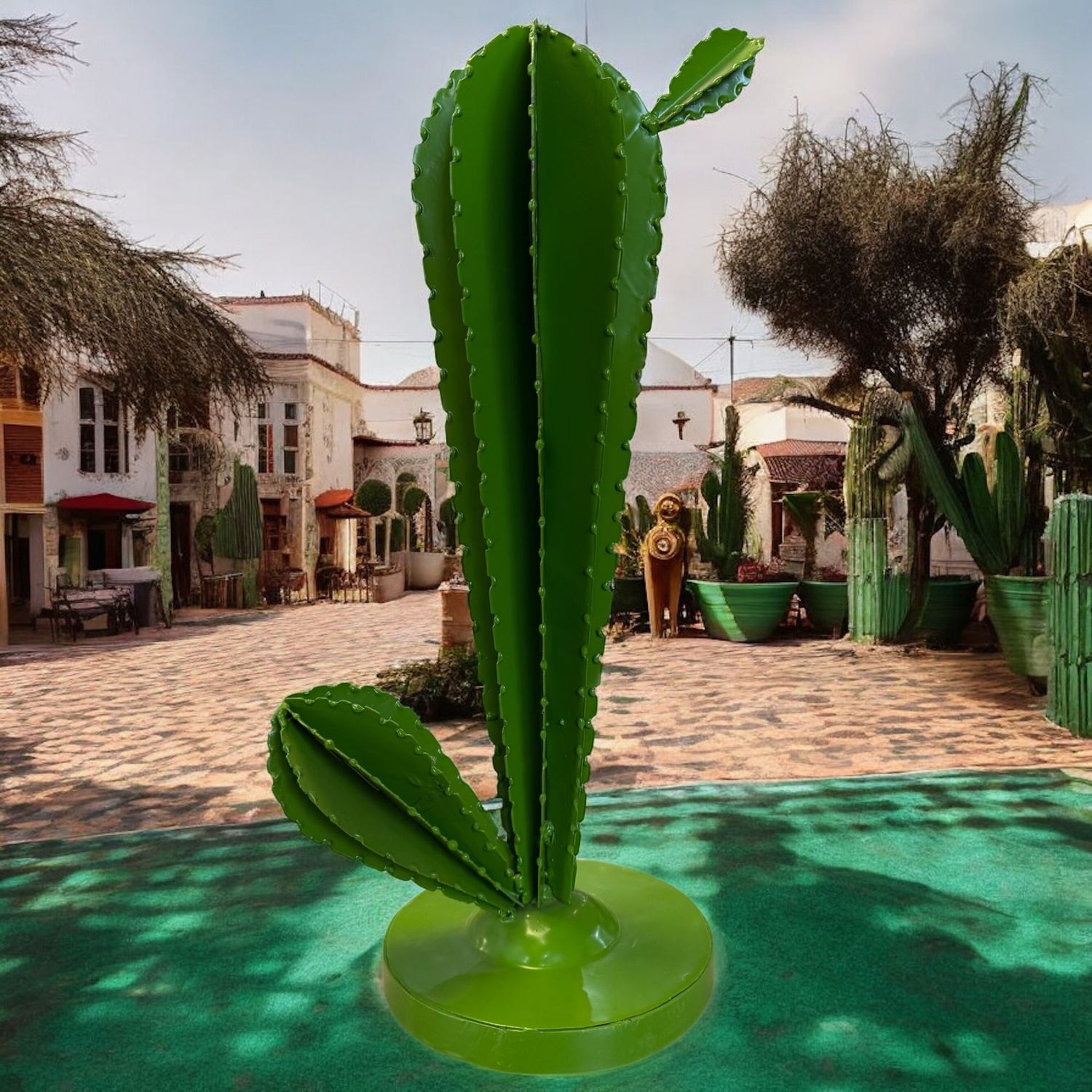 Cactus en Métal Artisanal Marocain 46 cm – Fleur Azur Nantes
