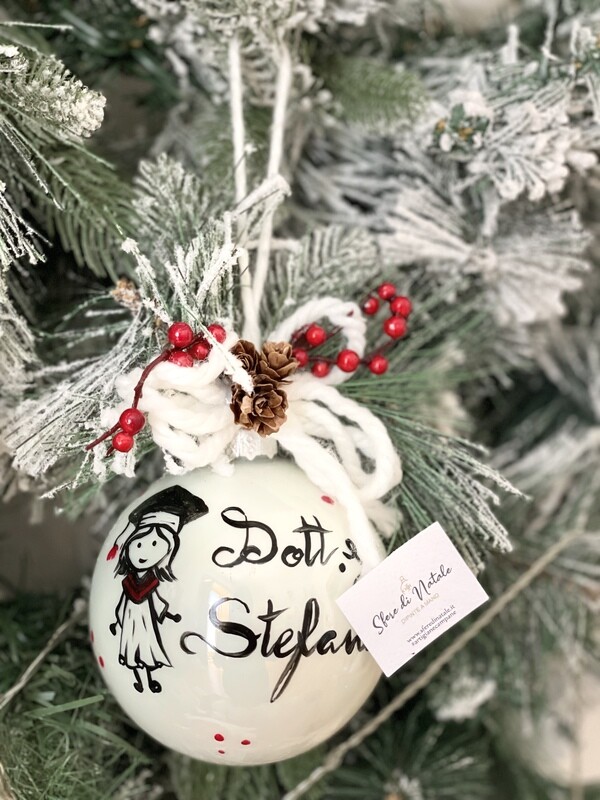 Sfera di Natale in Vetro Personalizzata Soggetto Dottoressa Dipinta A MANO Prodotto Made in Italy