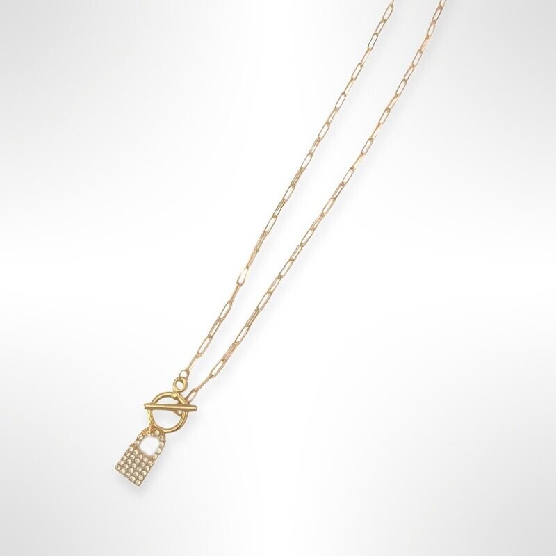 Gold Crystal Lock Necklace