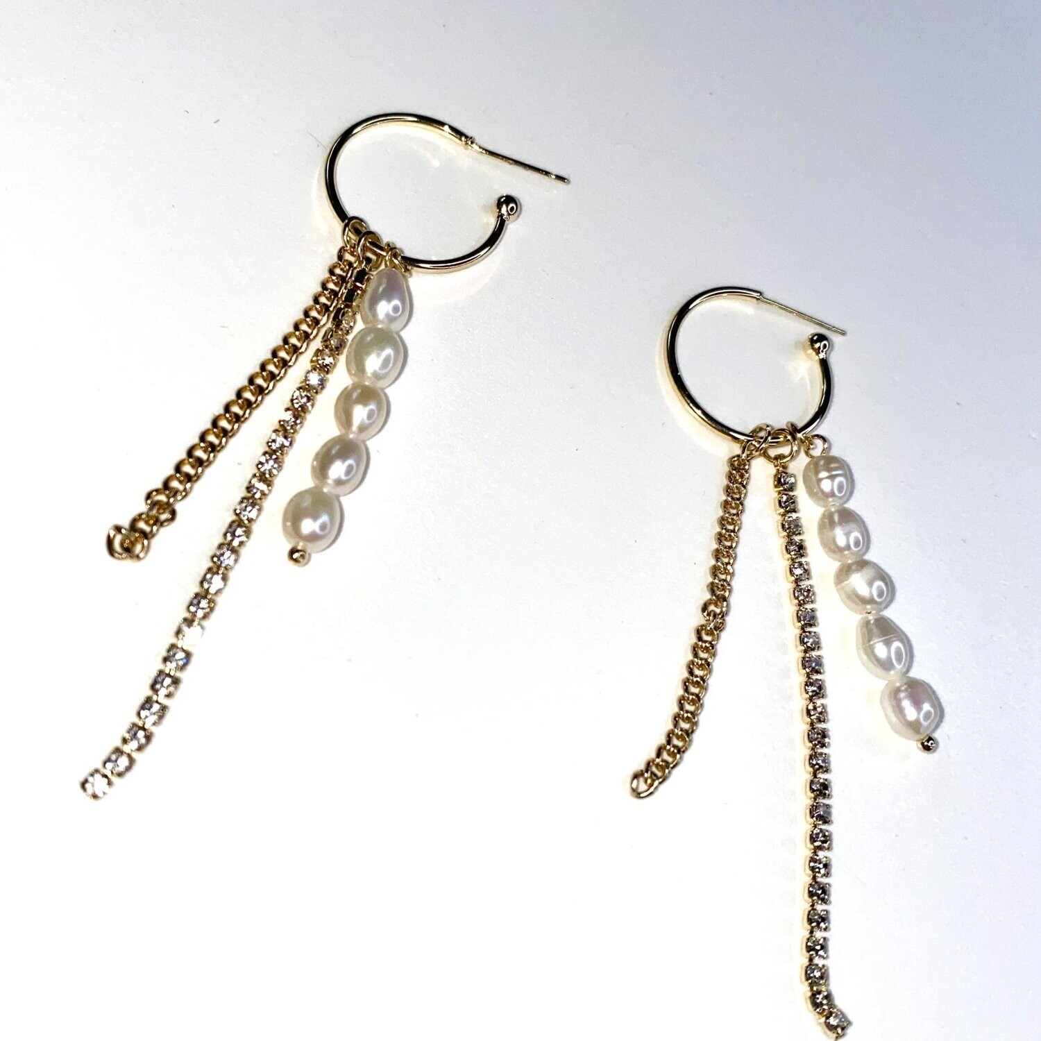 MultiStrand Chain and Pearl Hoop Dangle Earrings