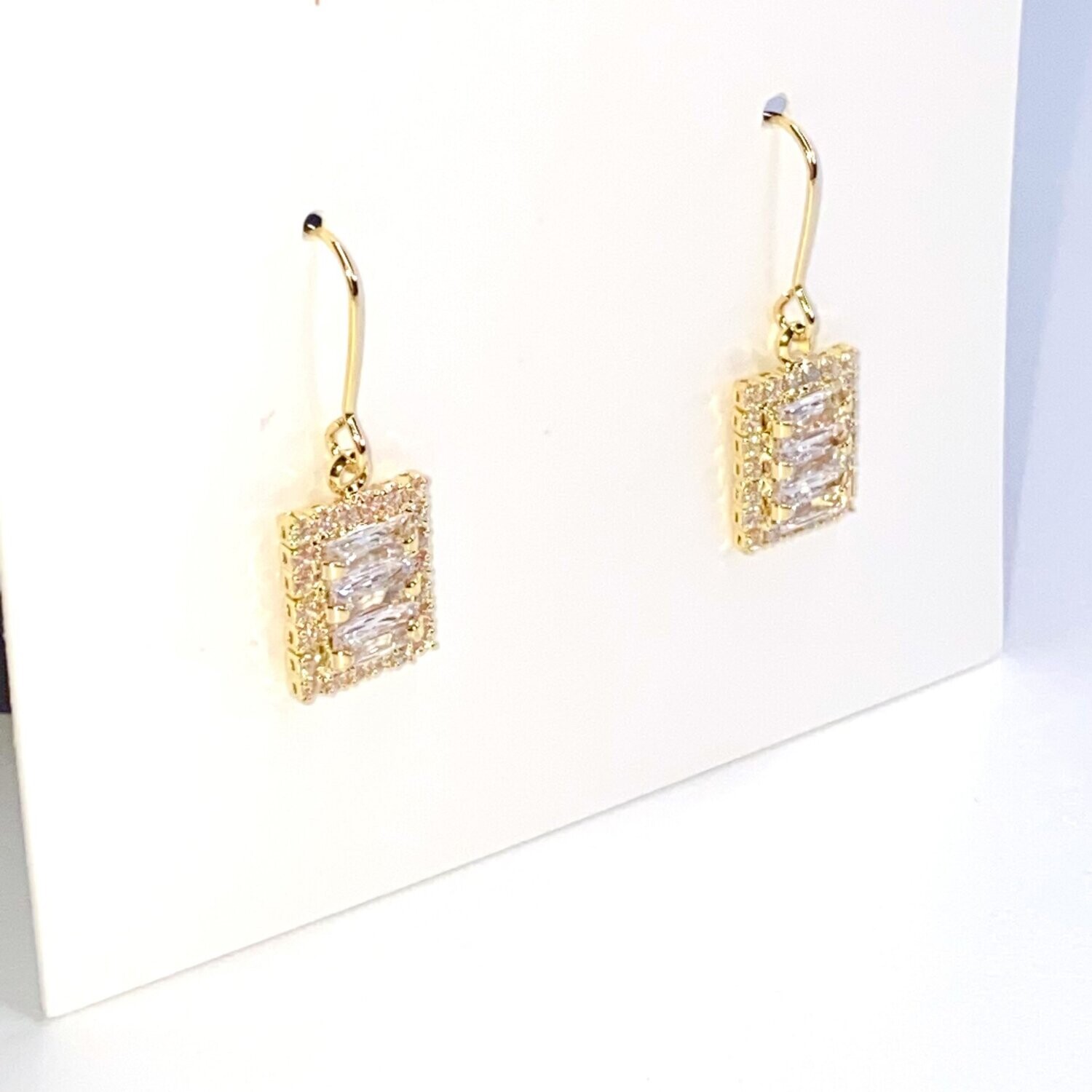 Gold Rectangle Crystal Earrings