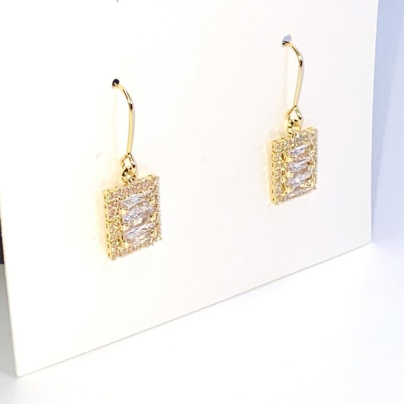 Gold Rectangle Crystal Earrings