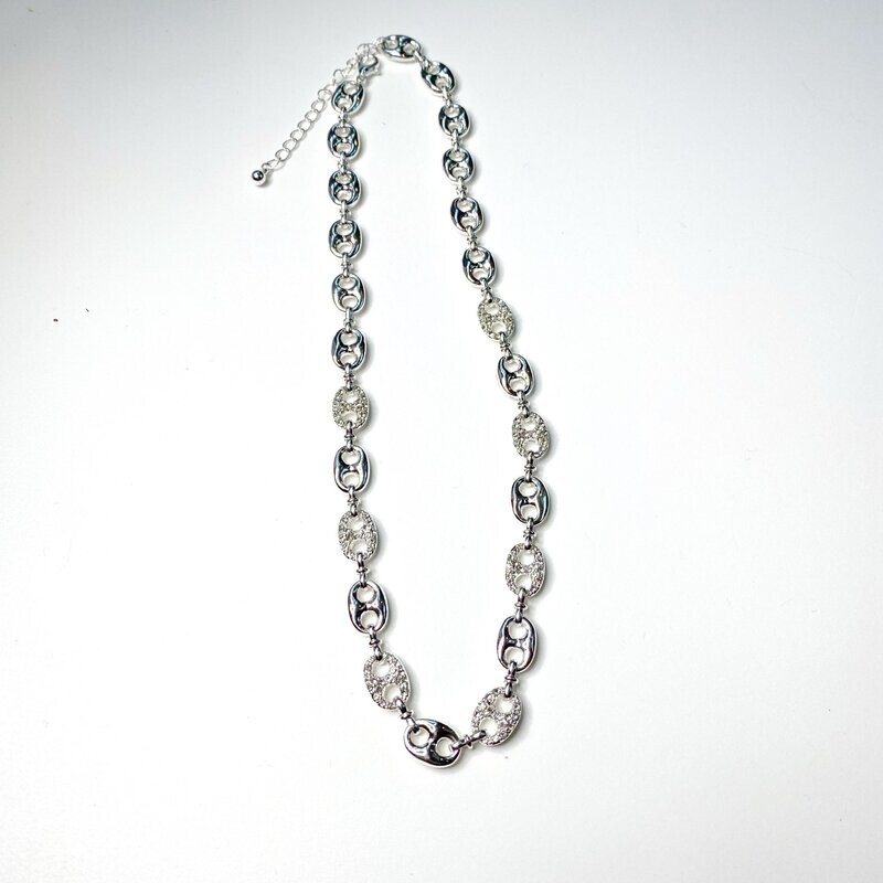 Bold Chain and Rhinestone Necklace