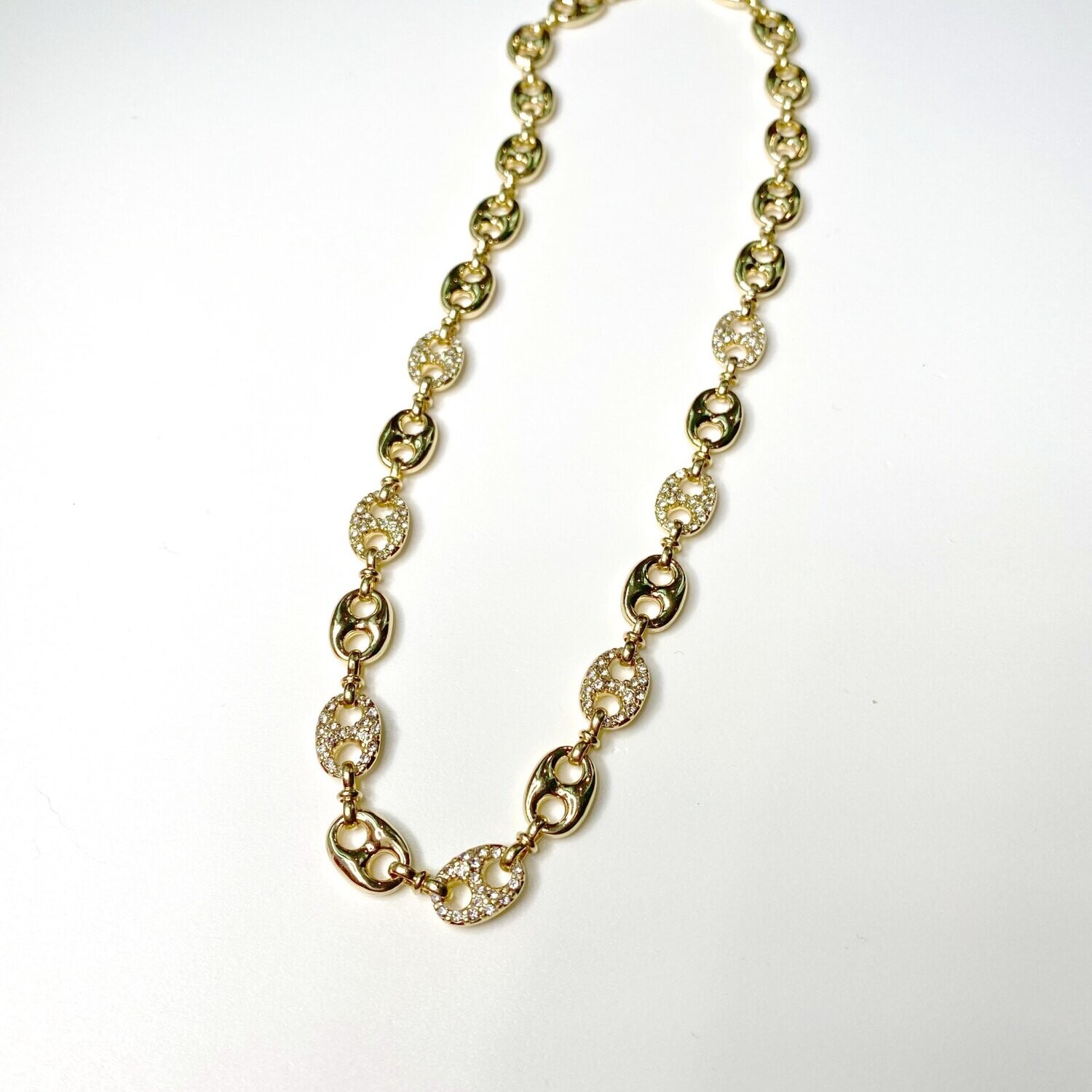 Bold Chain and Rhinestone Necklace, SELECT A STYLE:: GOLD