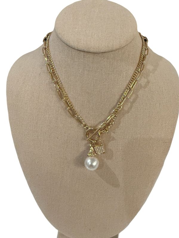 Pearl Charm Toggle Necklace