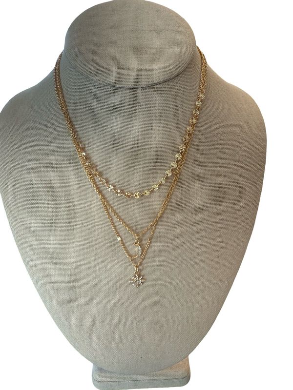 Trio Star Moon Layered Necklace