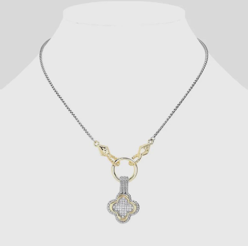 Two Tone CZ Quarter Foil Pendant Necklace