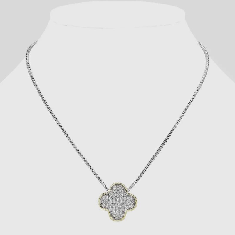 CZ Gold Plated Stone Paved Quarter Foil Pendant Necklace