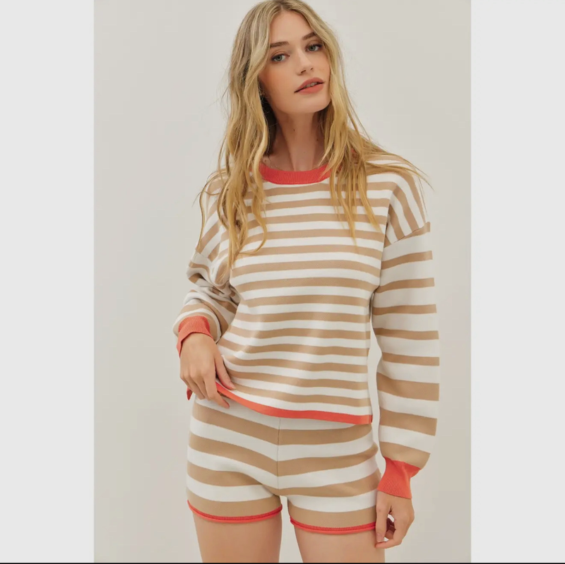 Soft stripe Mix Stripe Sweater Set- Beige Multi