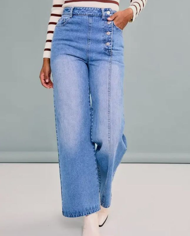 High Waist Side Opening Denim Pant