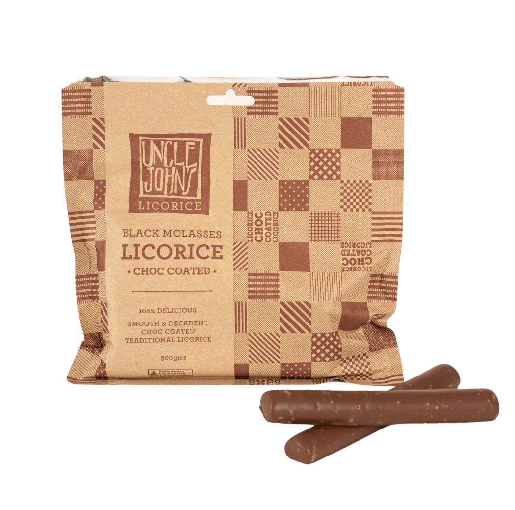 Uncle John's Choc Coated Black Molasses Licorice 300g