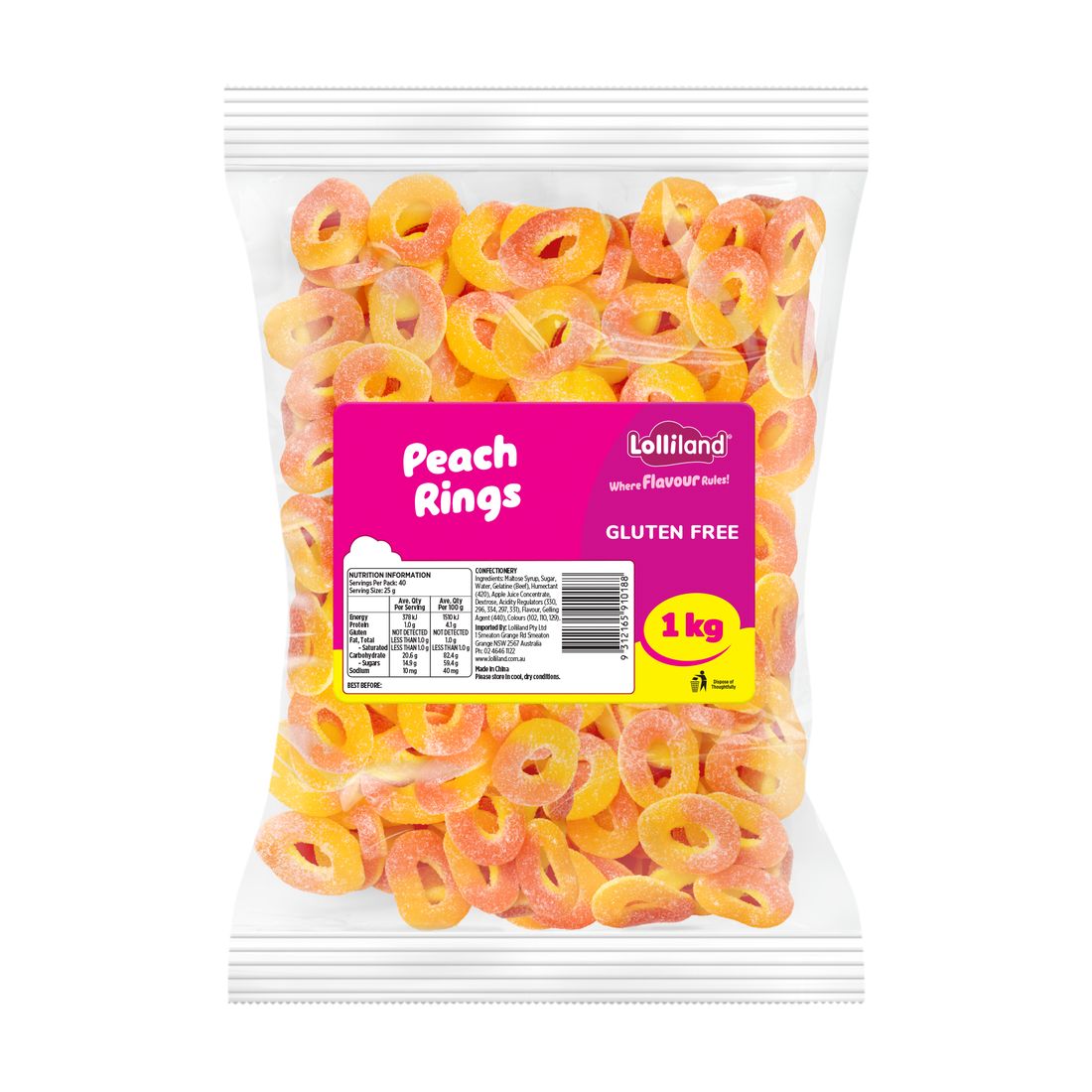 Lolliland Peach Rings 1kg - Gluten Free