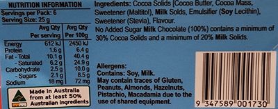 Melbourne Chocolate Milk Chocolate 150g - No Added Sugar