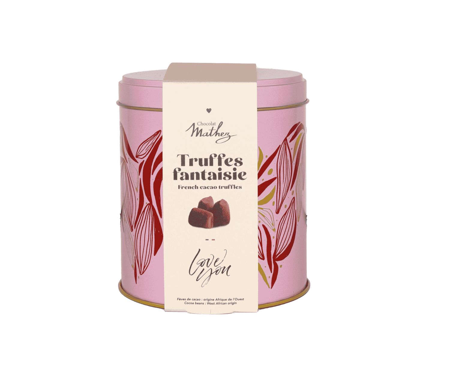 Mathez Truffes Fantaisie Pink &amp; Love metal tins French Cocoa truffles 250g