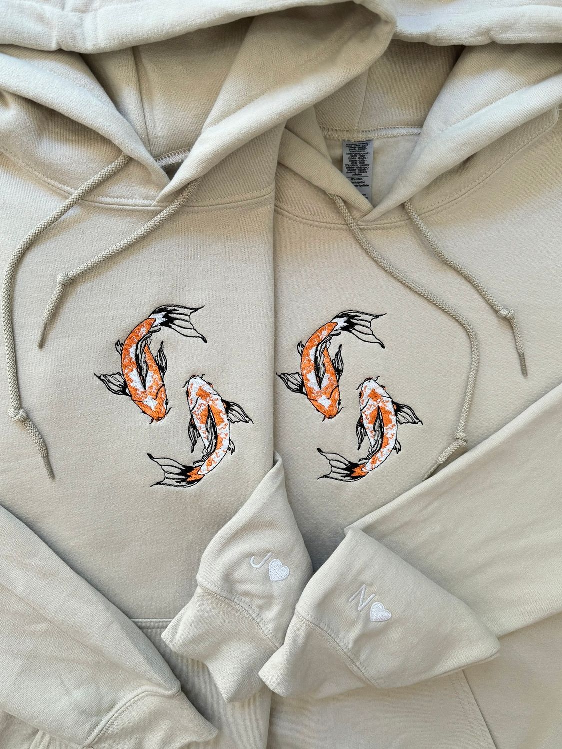 Yin &amp; Yang Koi Fish Matching Couples/ Besties Embroidery Design - custom sleeves &amp; roman numerals under design option