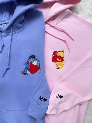Winnie + Eeyore Matching Couples Embroidery Sweatshirts - custom sleeve option