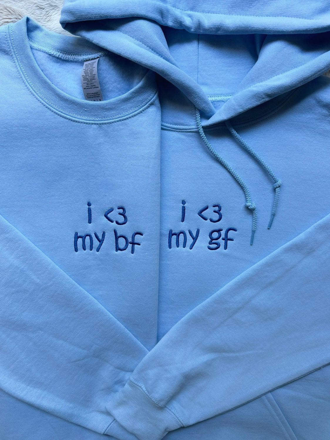 I &lt;3 My BF/ GF Doodle Matching Couples Embroidery Set - custom sleeve option
