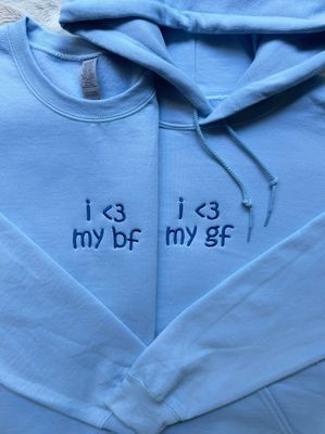 I &lt;3 My BF/ GF Doodle Matching Couples Embroidery Set - custom sleeve option